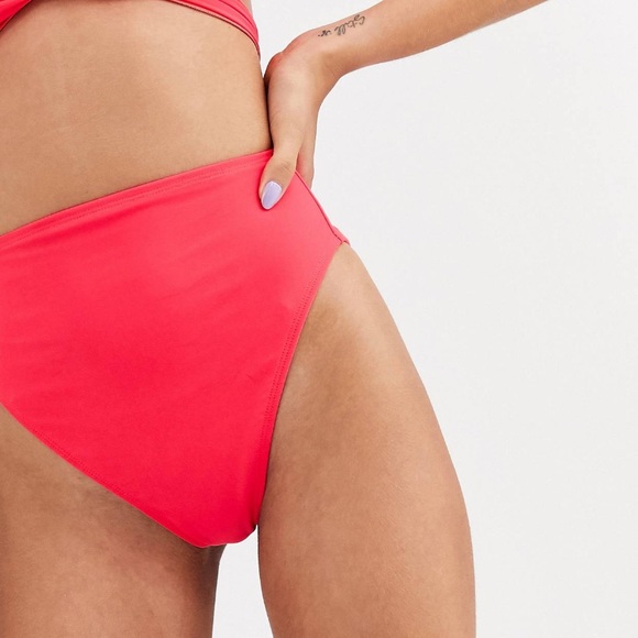 High leg high waiste bikini bottoms in neon red - Picture 3 of 5